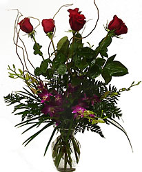 Long Stem Roses and Dendrobium Orchids