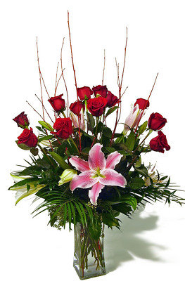 Red Roses and Oriental Lilies